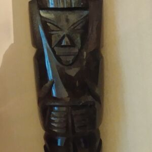 Small VTG Black Gold Sheen Obsidian Hand Carved Aztec Mayan Warrior
